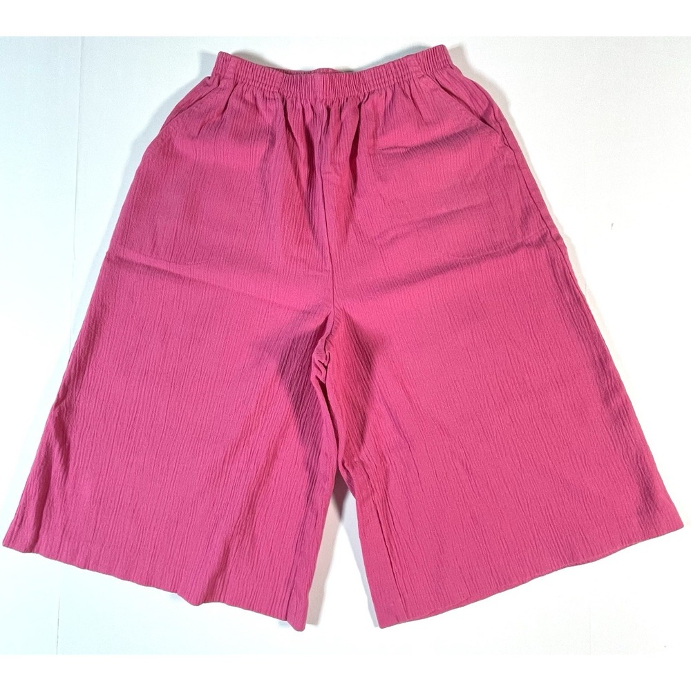 Blair Culottes Womens 10 Pink Gauze Crinkle Wide Leg Elastic Waist Crop Pants